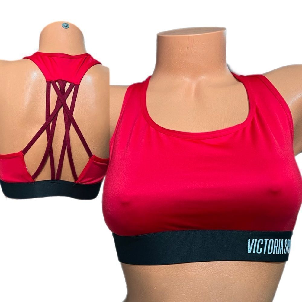 Victorias Secret Victoria Sport Unlined Strappy Racerback Sports bra Red M